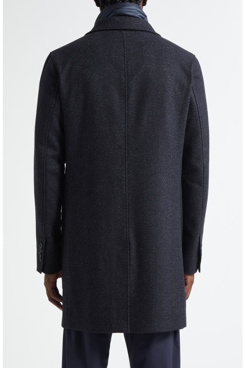 Wool Blend Herringbone Topcoat with Removable Insulated Bib, Alternate, color, BLUE NAVY