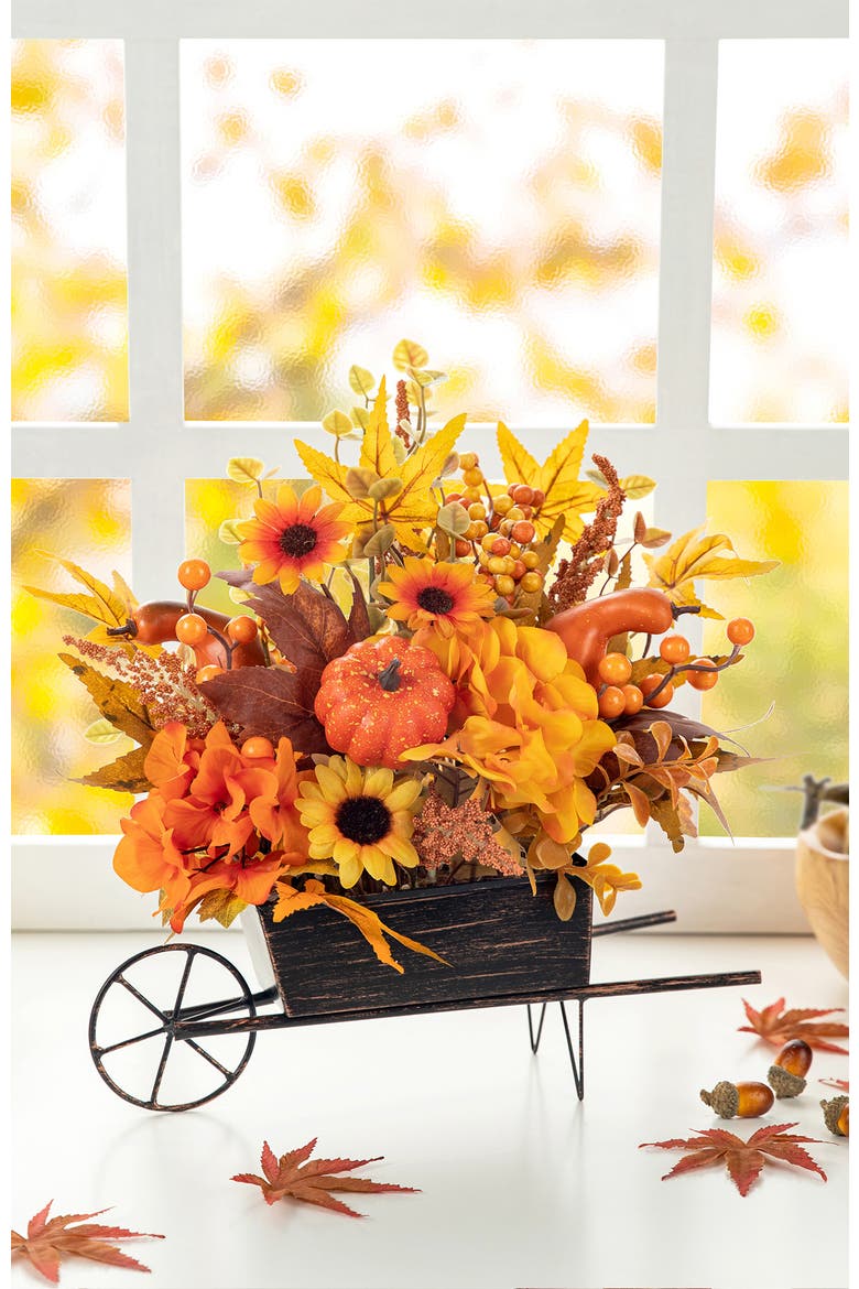 14"L Fall Floral Cart Centerpiece, Alternate, color, Orange