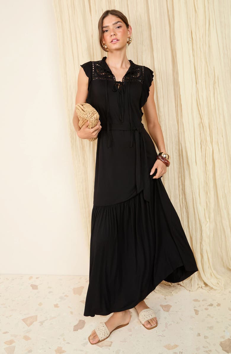 Friends Like These Broderie Jersey Maxi Dress, Alternate, color, Black