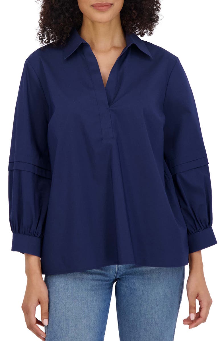 Foxcroft Frankie Poplin Shirt, Main, color, Navy