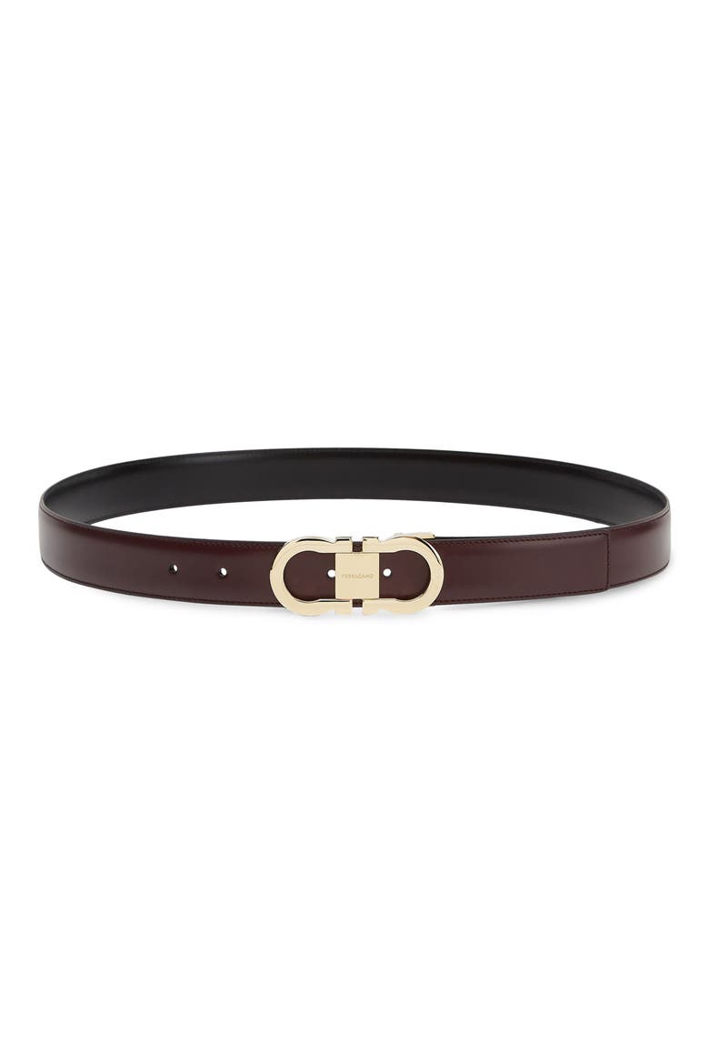 Gancio Buckle Leather Belt, Main, color, DARK BAROLO NERO