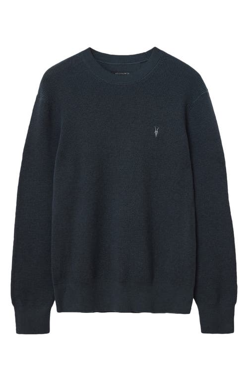 Allsaints Oversize Cotton & Wool Waffle Crewneck Sweater In Black