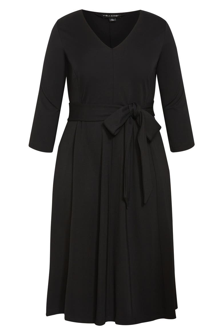 Rayna Tie Waist Stretch Ponte Midi Dress, Alternate, color, BLACK