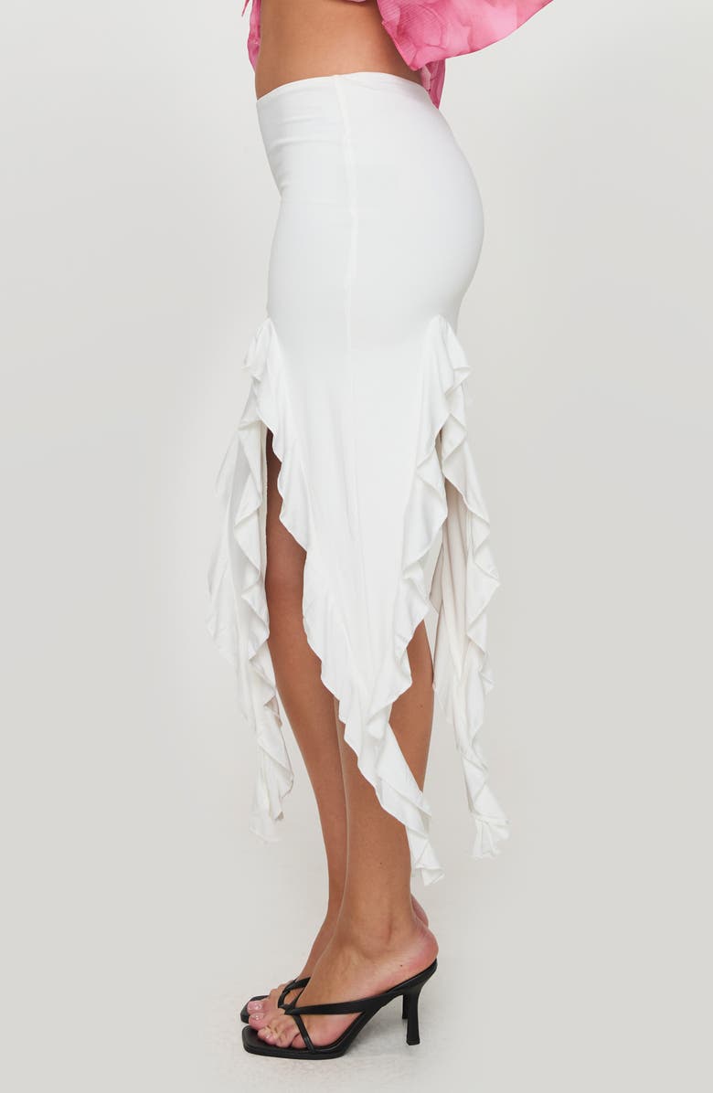 Princess Polly Peachey Asymmetric Ruffle Skirt, Alternate, color, White