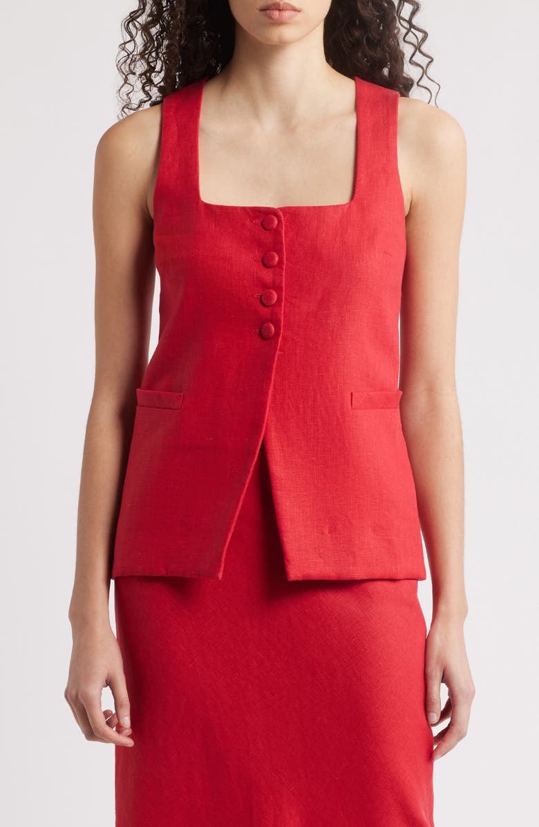 Faithfull the Brand Jacket Linen Vest, Main, color, Red