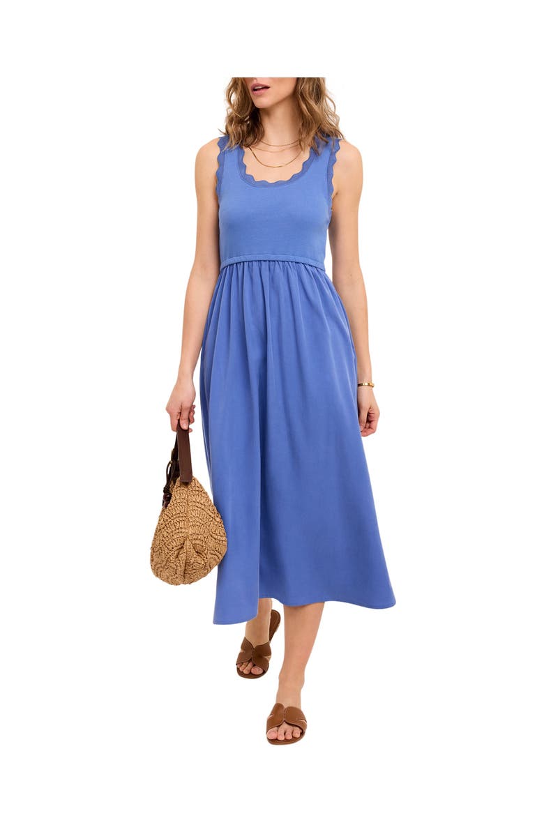 MINT VELVET Scallop Short Sleeve Trim Midi Dress, Main, color, Blue