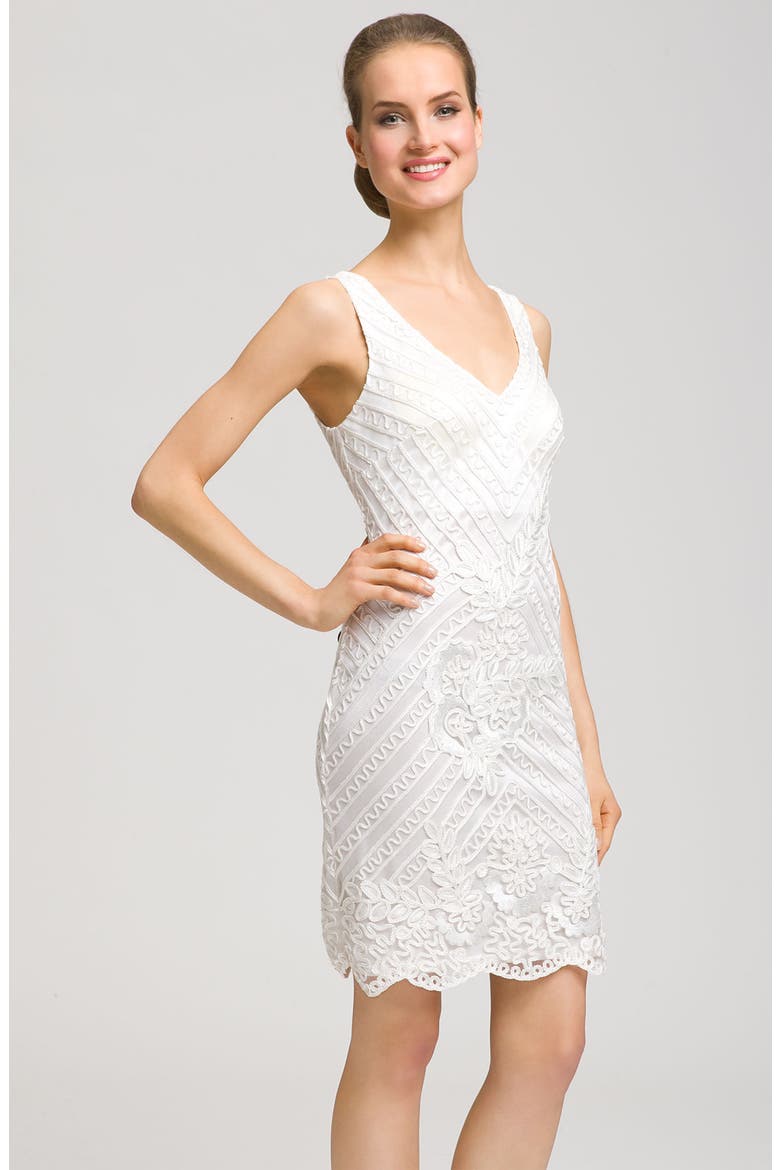 Double V-Neck Embroidered Sheath Dress, Main, color, WHITE
