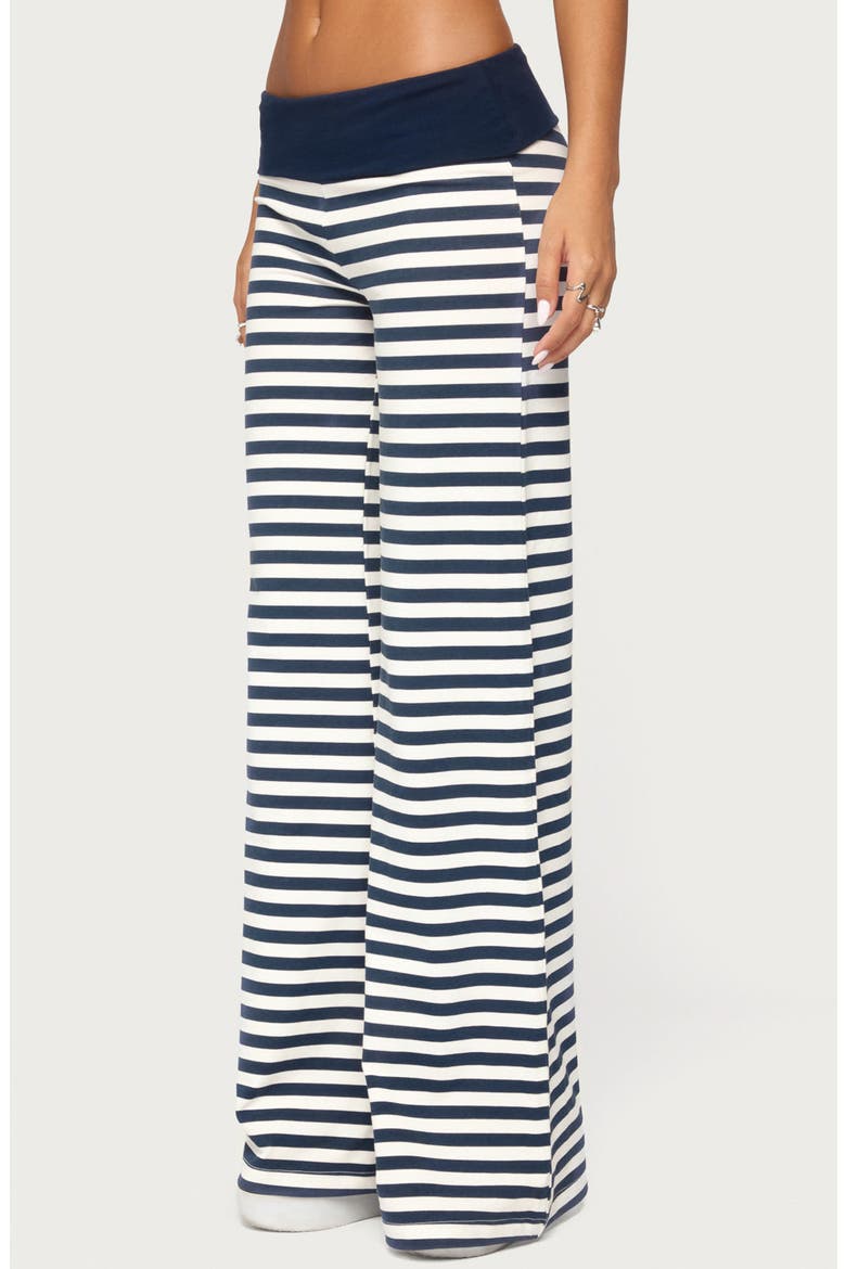 Fina Foldover Striped Flare Pants, Alternate, color, NAVY-AND-WHITE