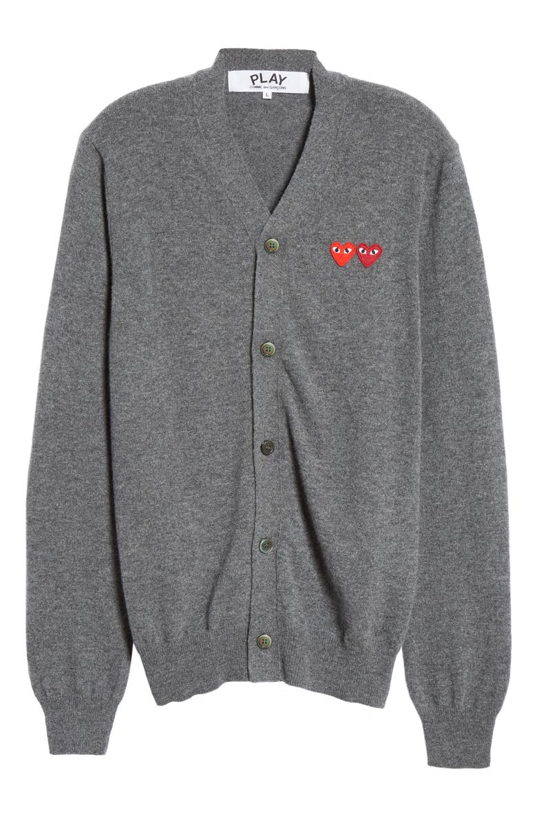 Comme des Garçons PLAY Double Heart Wool Cardigan, Alternate, color,