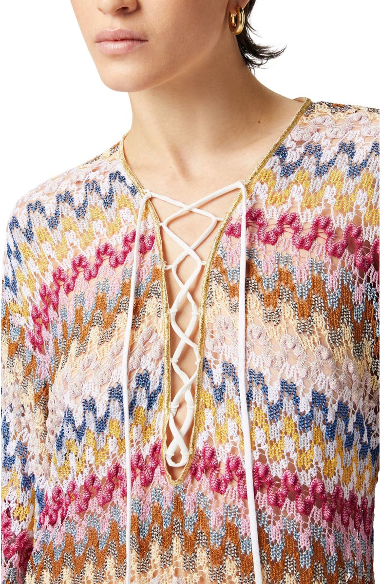 Missoni Short Cover-up Caftan In Lamé Viscose Lace, Alternate, color, Multicoloured 2