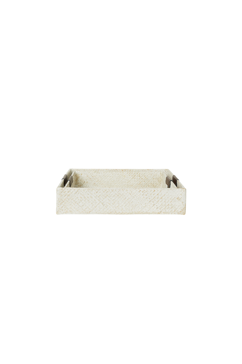 Multi Color Decorative Trays with Leather Handles - Set of 2, Main, color, White