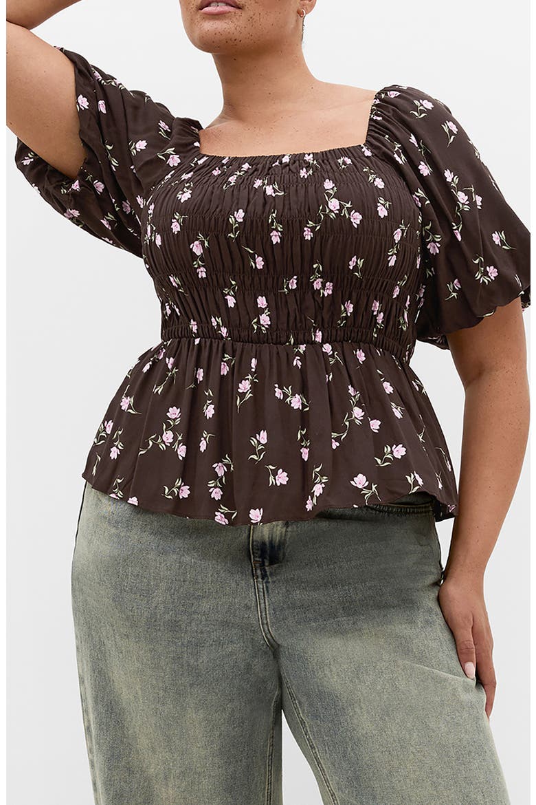Aire Field Print Peplum Top, Main, color, STRAWBERRY FIELDS
