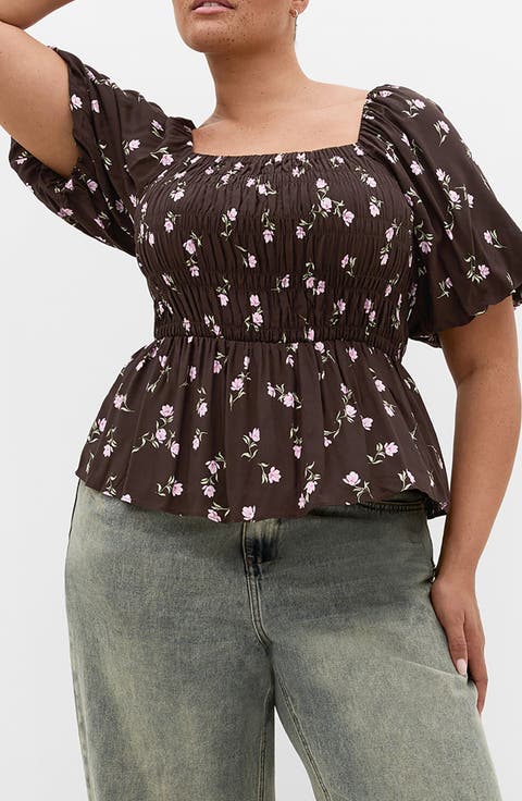 Aire Field Print Peplum Top