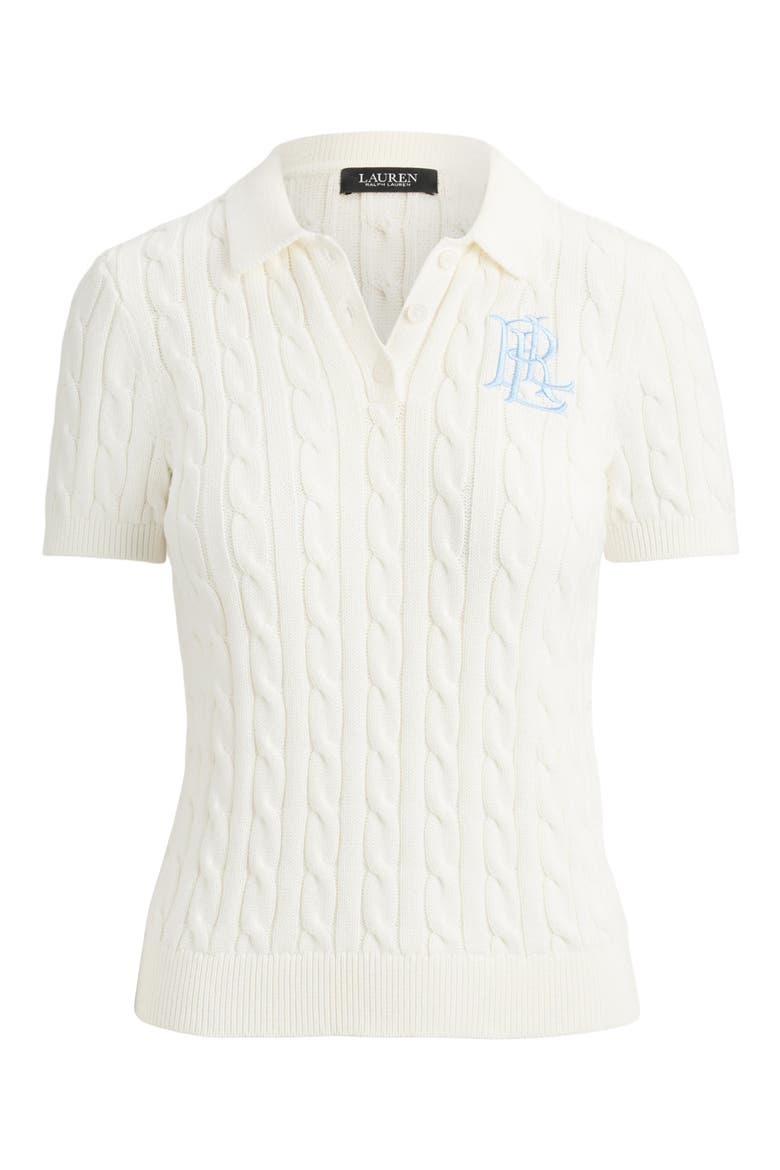 Natrissa Cable Stitch Cotton Polo Sweater, Alternate, color, WHITE