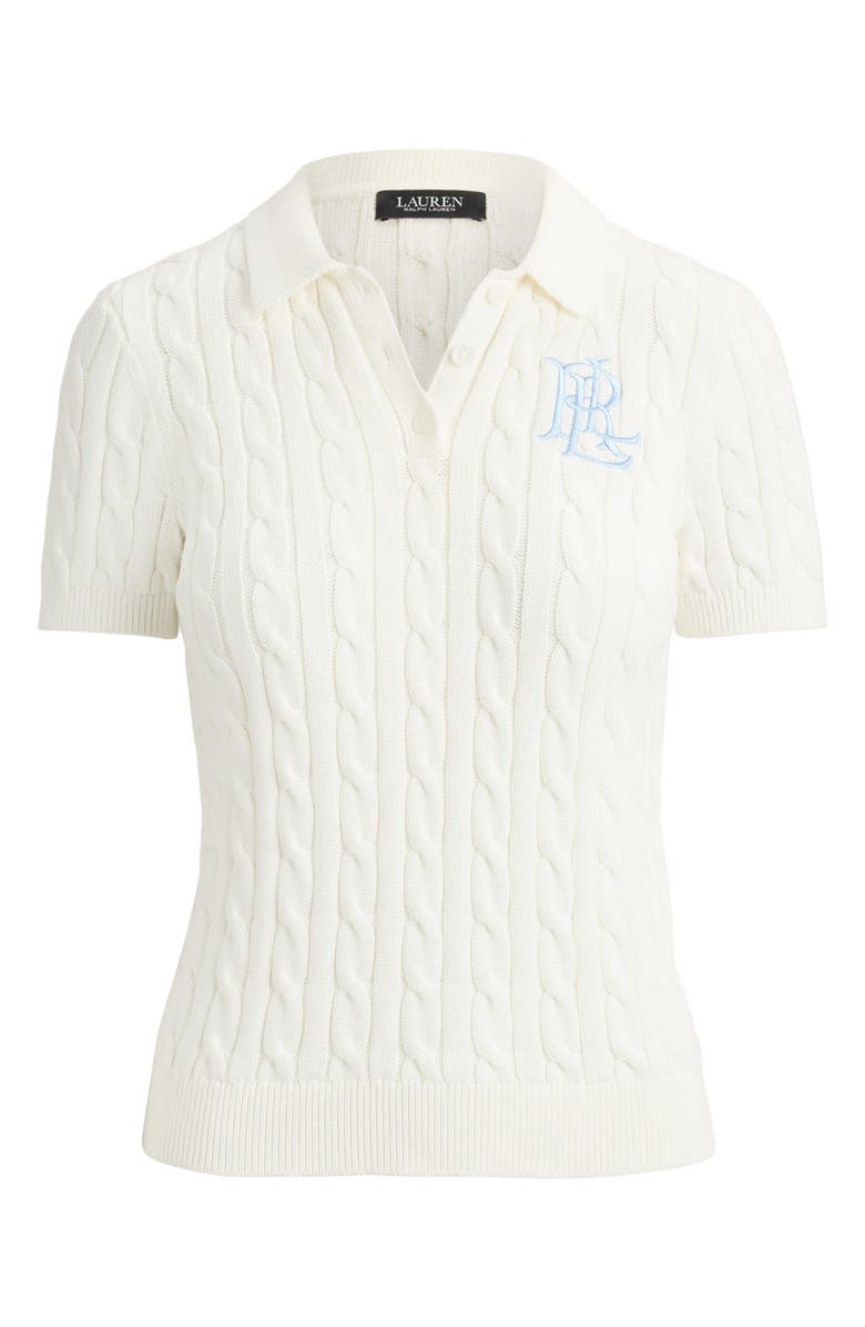 Lauren Ralph Lauren Natrissa Cable Stitch Cotton Polo Sweater, Alternate, color, White