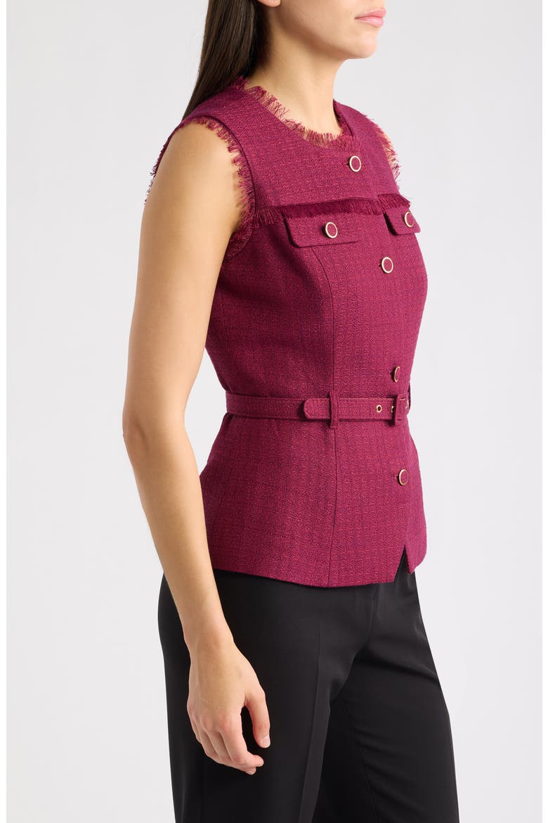 Metallic Belted Bouclé Vest, Alternate, color, CRANBERRY