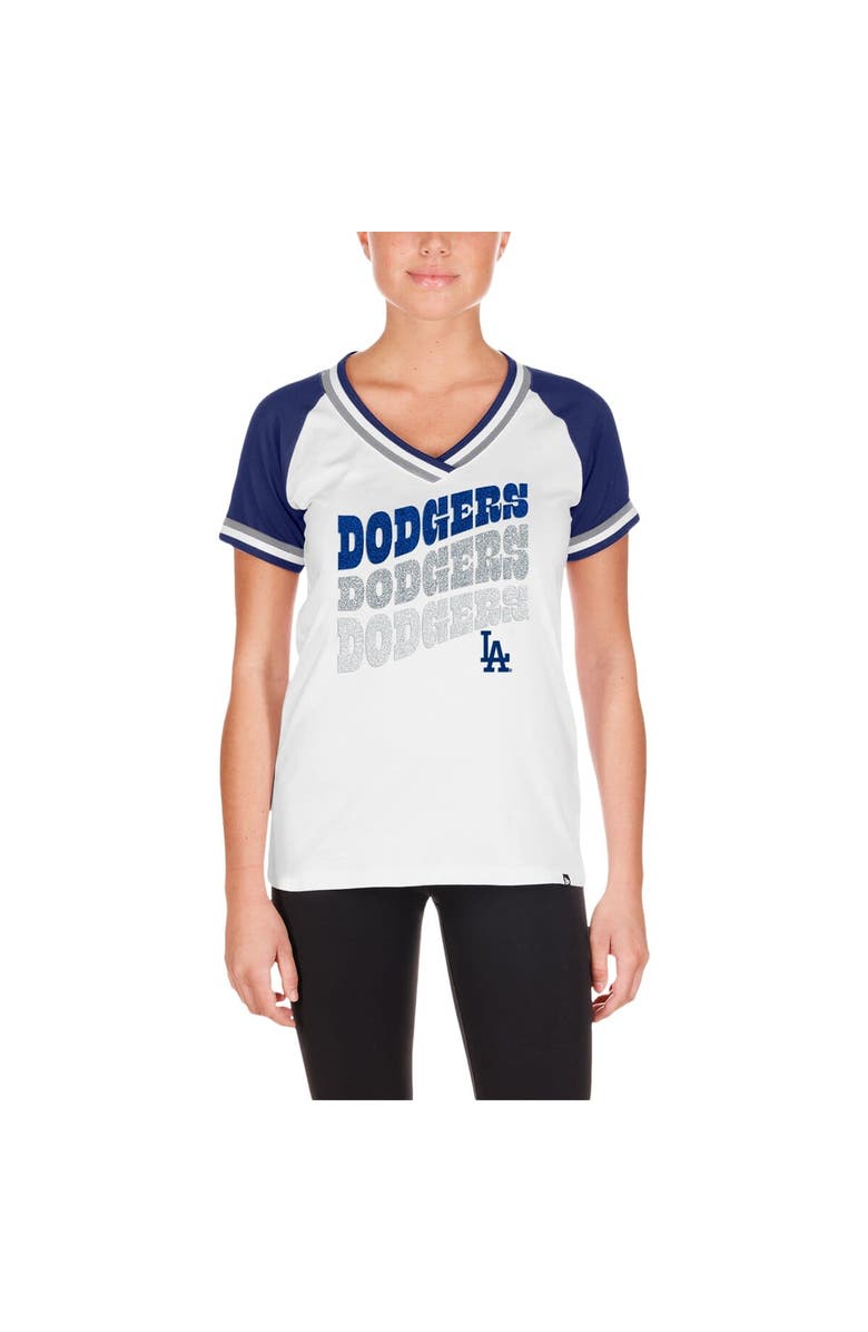 New Era Women's New Era White Los Angeles Dodgers Jersey Double Binding Raglan V-Neck T-Shirt, Alternate, color, 