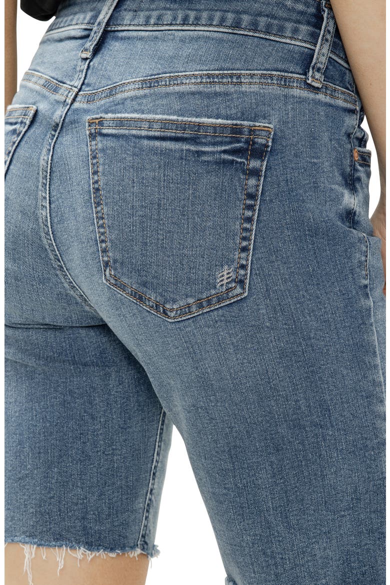 Elyse Curvy Raw Hem Mid Rise Denim Bermuda Shorts, Alternate, color, SUNSET BLUE