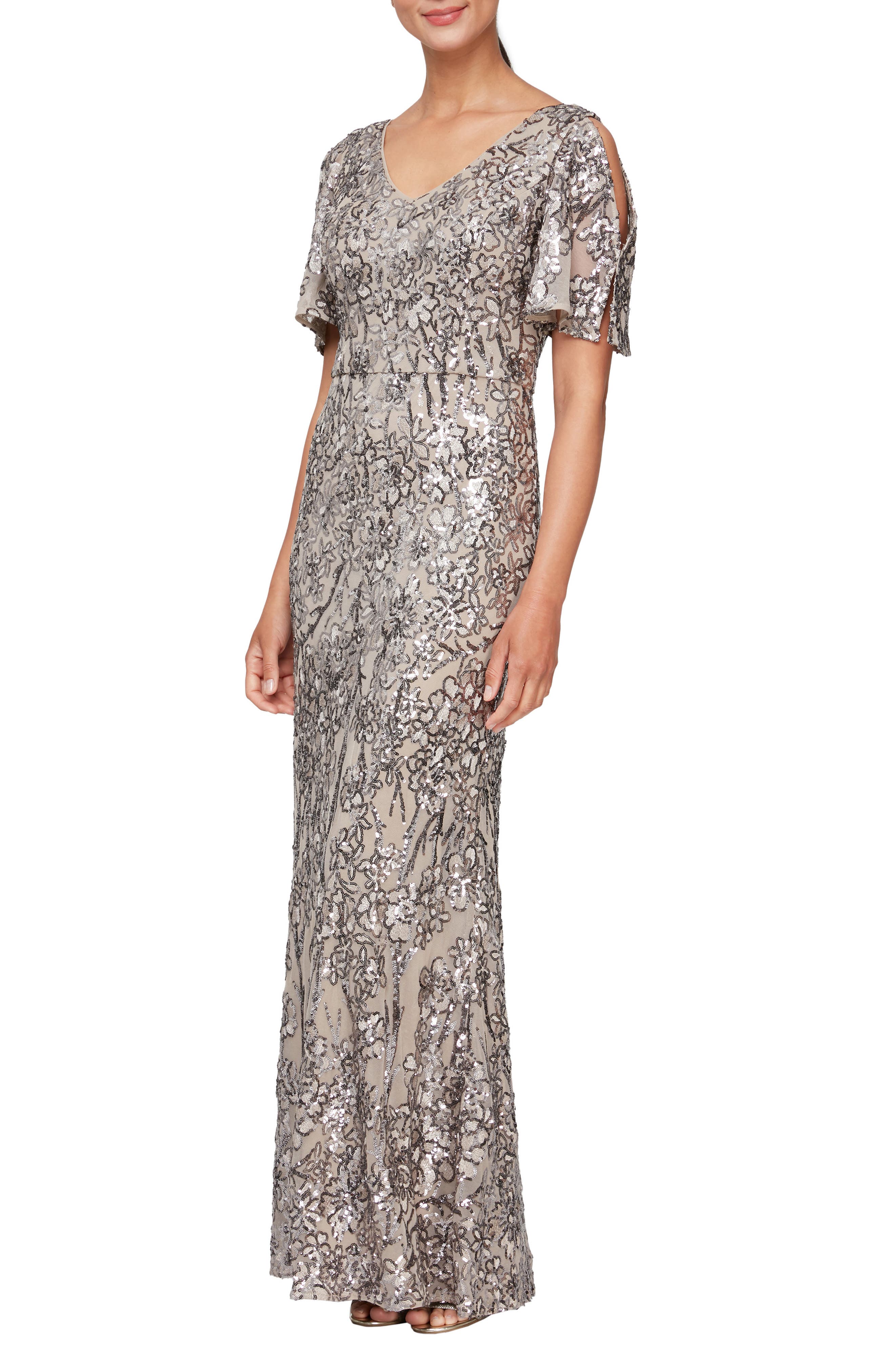Sequin Lace Cold Shoulder Trumpet Evening Gown - image 5