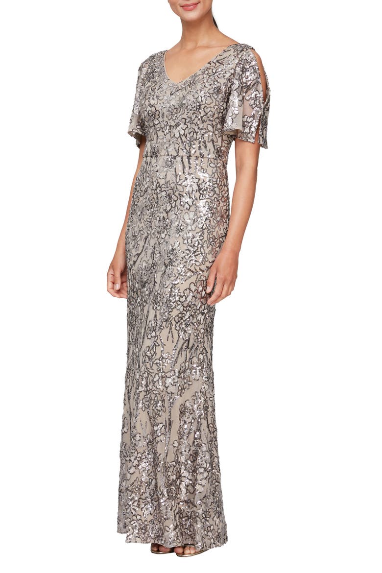 Sequin Lace Cold Shoulder Trumpet Evening Gown video