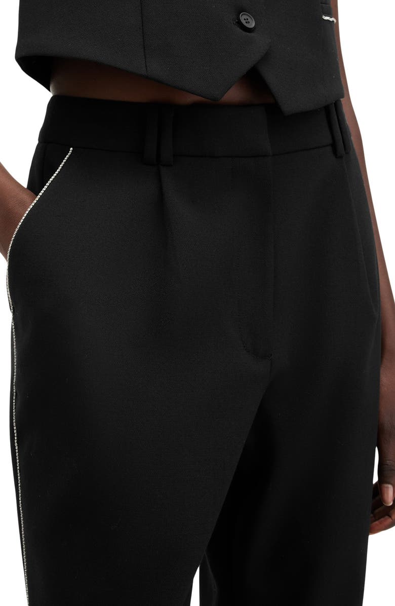 AllSaints Atlas Krys Crystal Stripe Pleated Ankle Pants, Alternate, color, Black