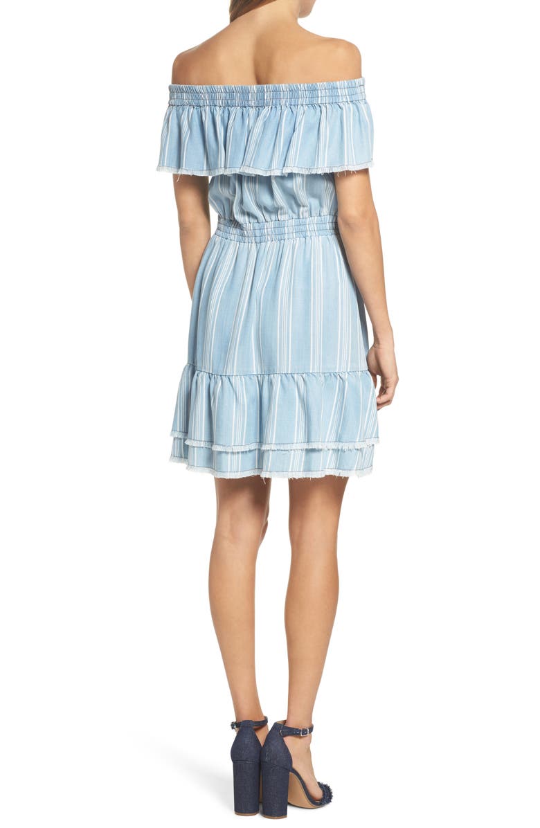 BB Dakota by Steve Madden BB Dakota Coco Stripe Off the Shoulder Ruffle Dress, Alternate, color,