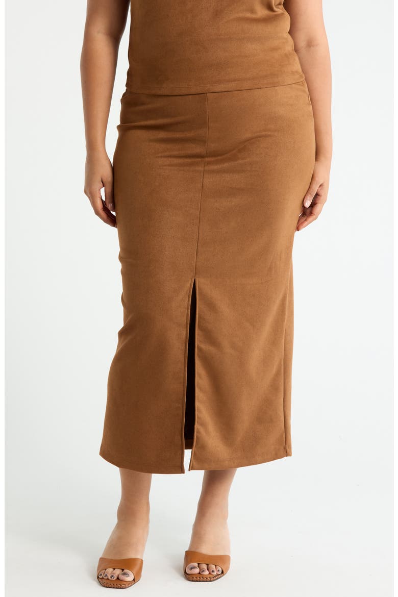 Faux Suede Midi Skirt, Main, color, CAMEL