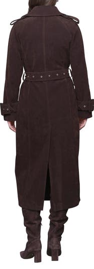 Double Breasted Faux Suede Trench Coat
