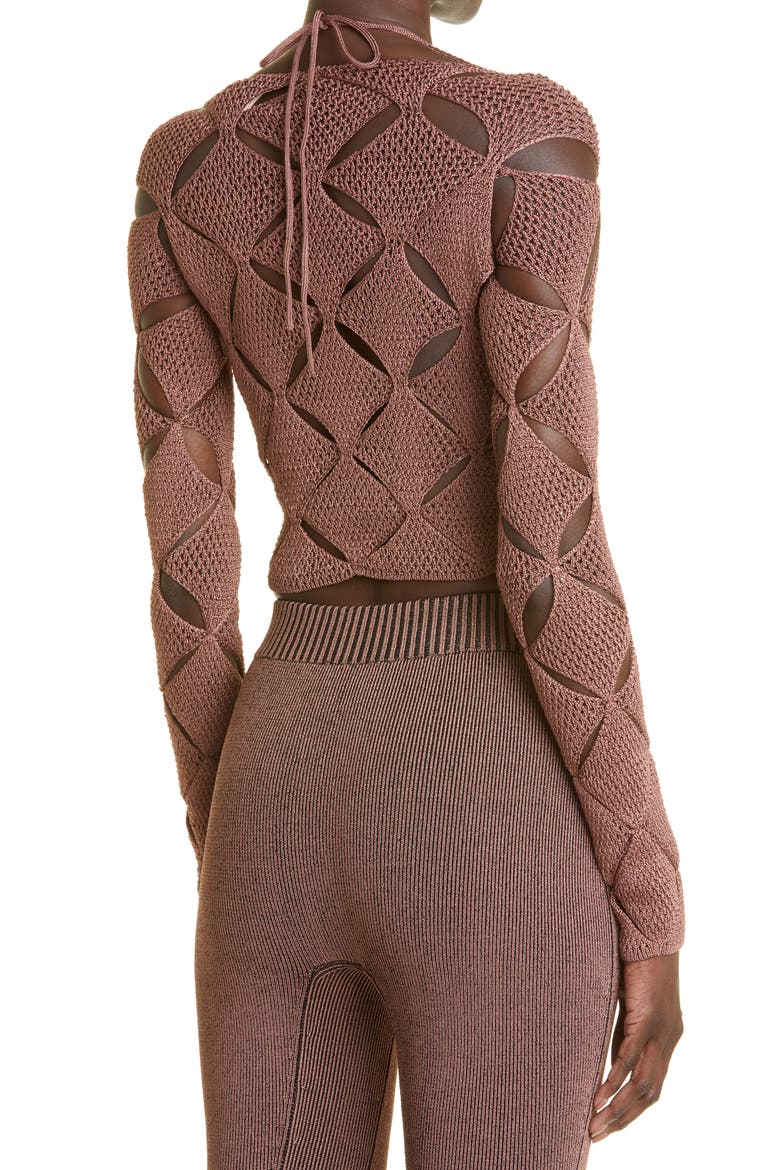 Argyle Lace Cutout Crop Sweater, Alternate, color, SHINY SOIL