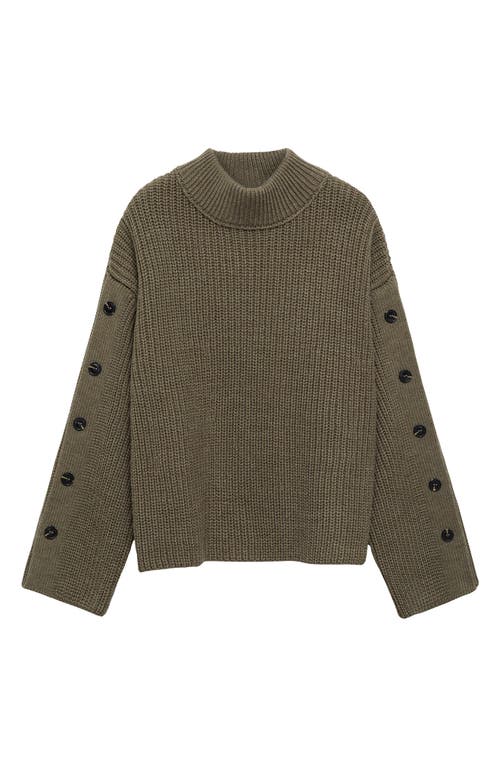Shop Mango Button Detail Knit Sweater In Khaki Green