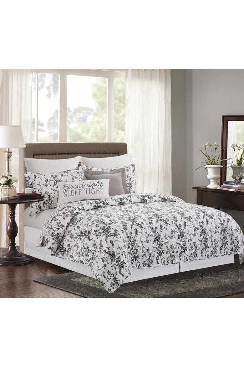 Bleighton Black Toile Cotton Quilt Set  - Reversible and Machine Washable, Main, color, Black