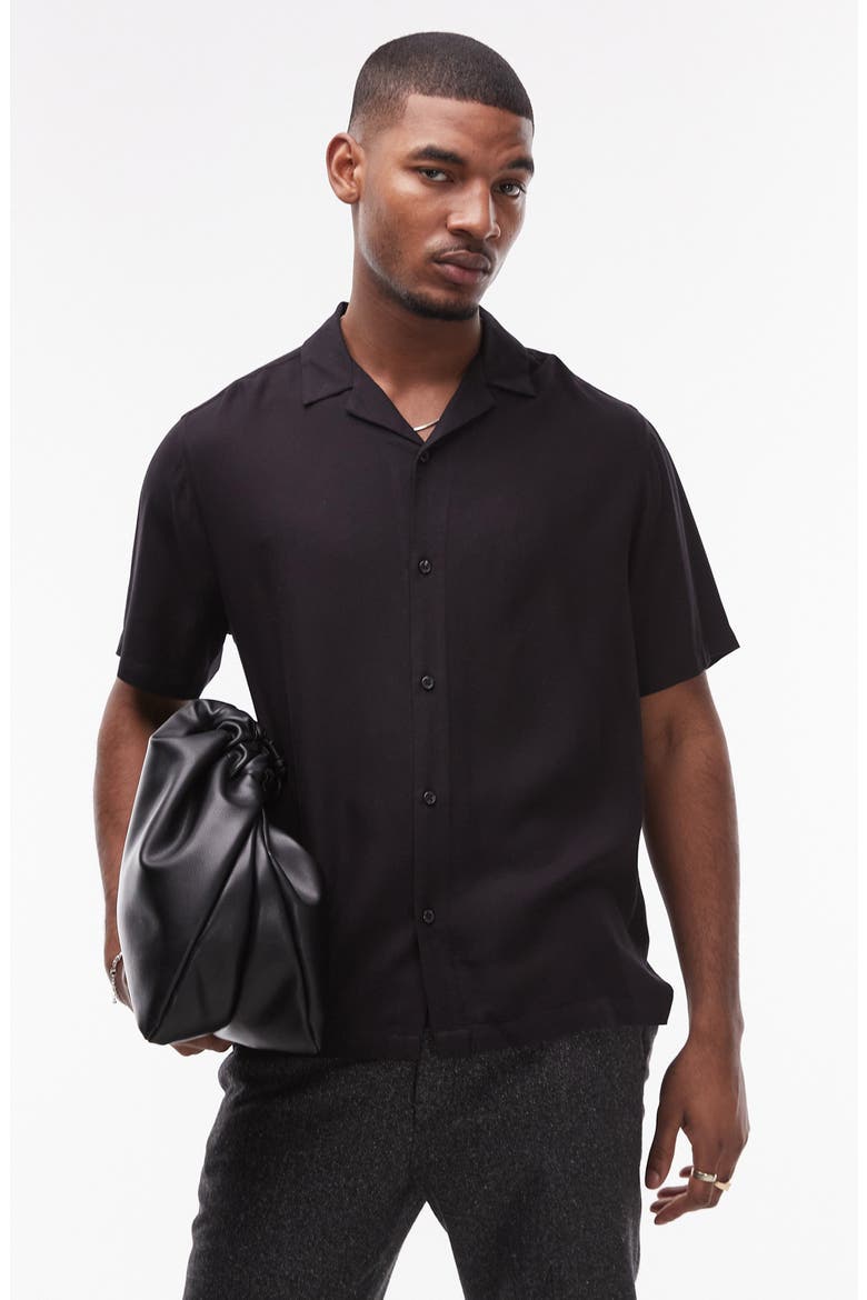 Short Sleeve Camp Shirt, Main, color, BLACK