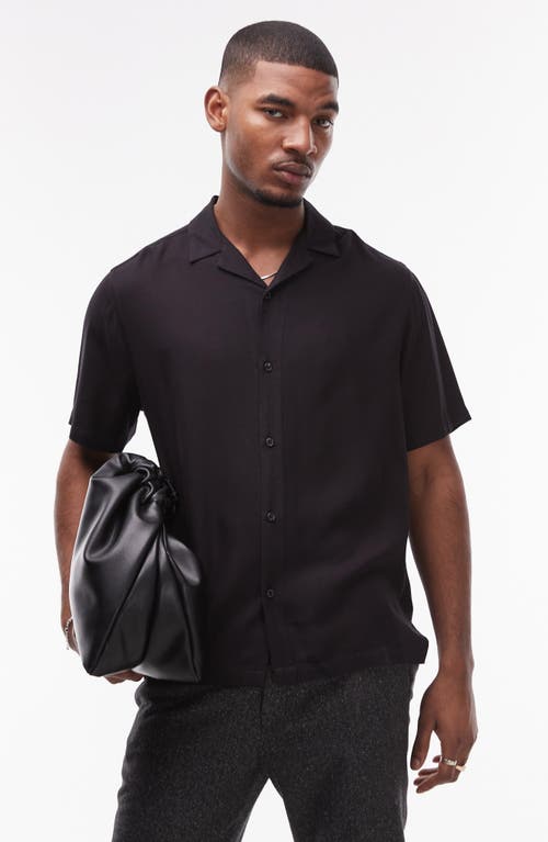 Topman Short Sleeve Linen Blend Shirt In Black