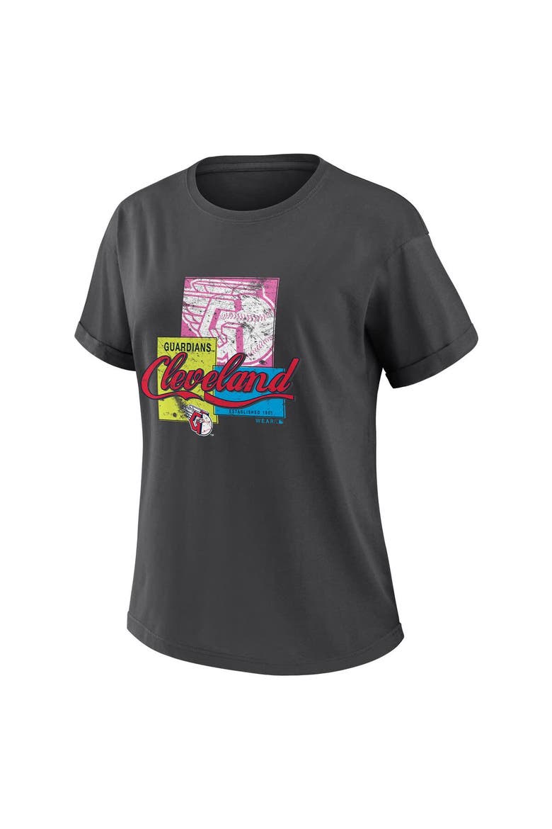 Women's WEAR by Erin Andrews Charcoal Cleveland Guardians Domestic Box Color Boyfriend T-Shirt, Alternate, color, Charcoal
