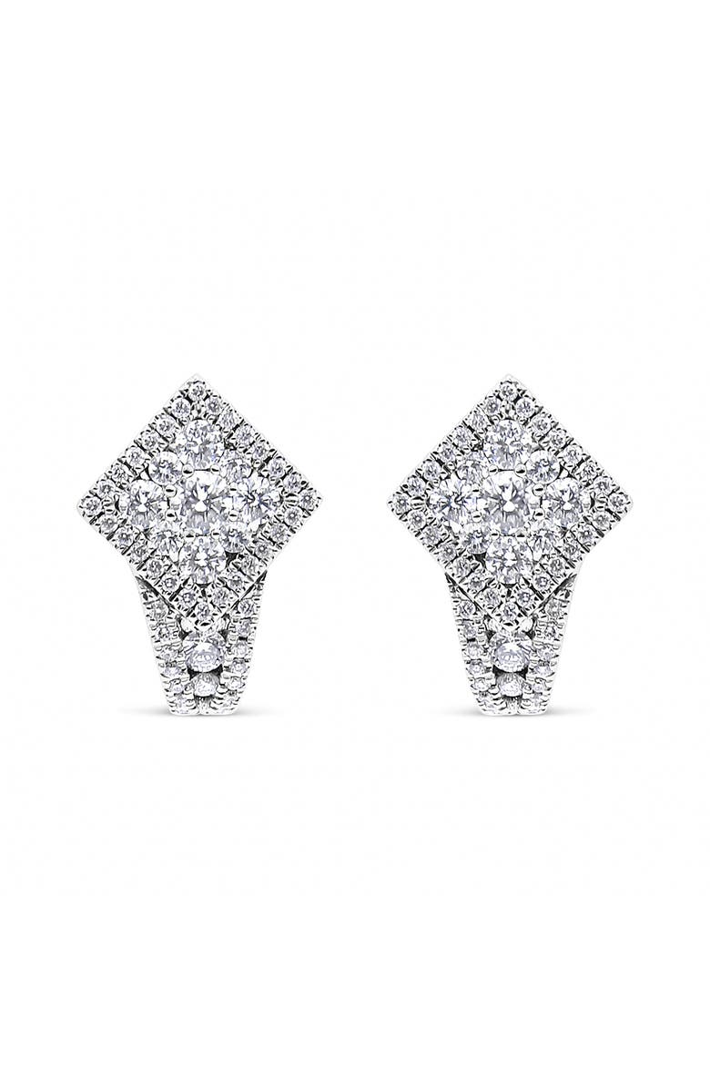 Haus of Brilliance 18K White Gold 1 1/10 Cttw Round Diamond Cluster with Halo Hoop Huggie Earring, Alternate, color, White