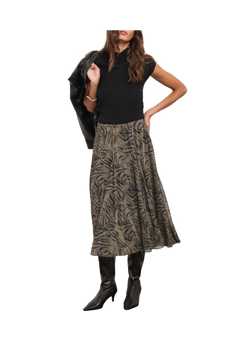 Flowy Printed Midi Skirt, Main, color, Brown