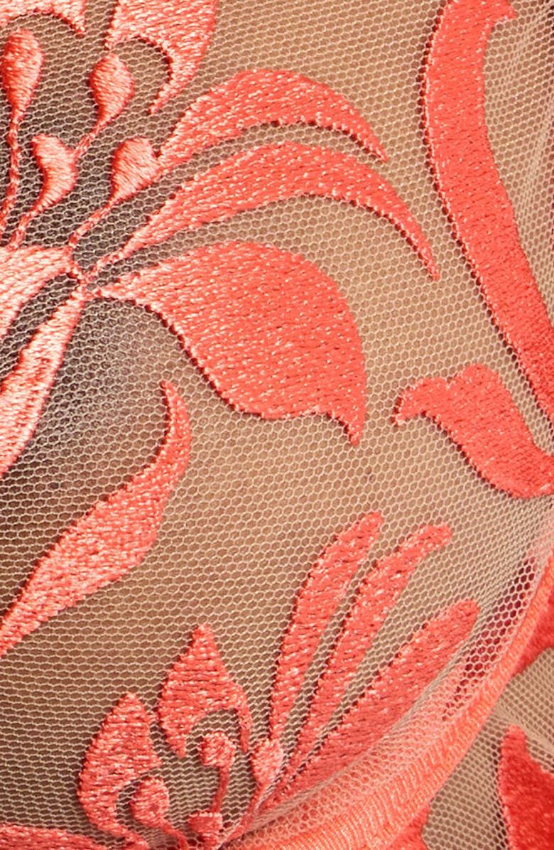Bluebella Leonora Embroidered Mesh Underwire Bra, Alternate, color, Hot Coral/ Sheer