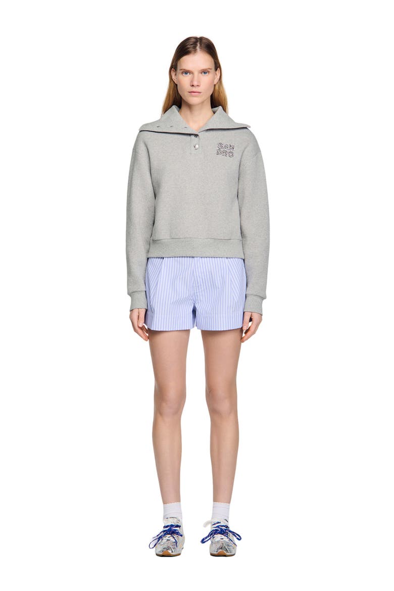 Embroidered split neck sweatshirt, Alternate, color, Grey