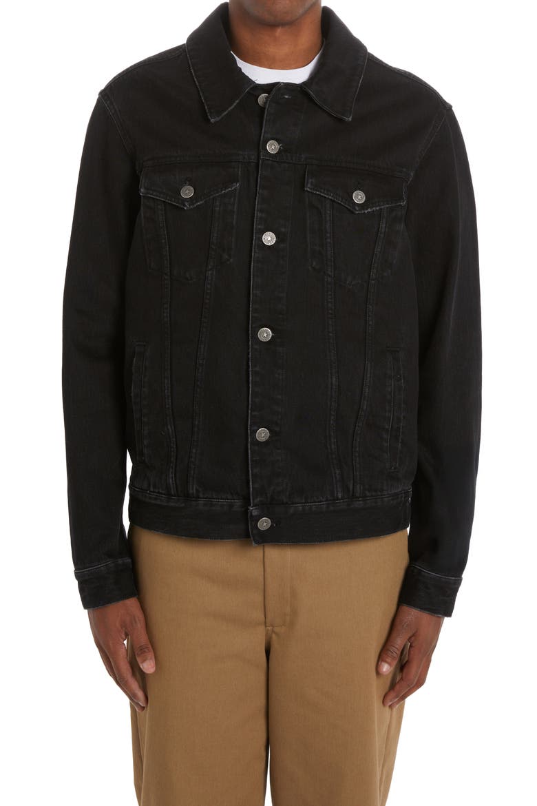Logo Patch Denim Jacket, Main, color, BLACK