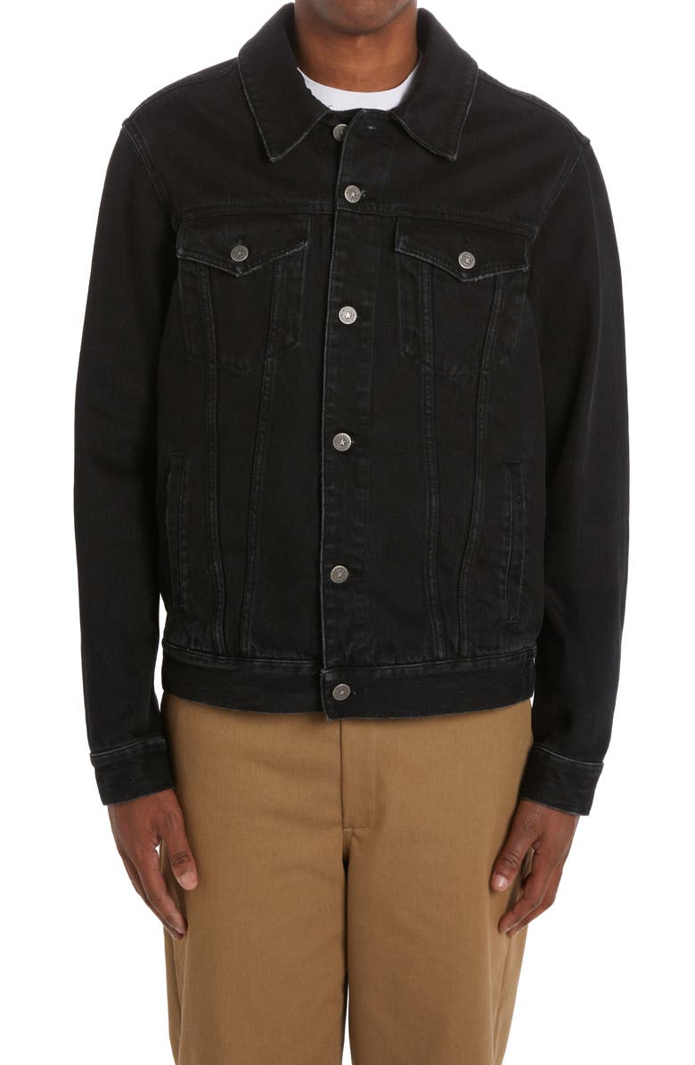 Golden Goose Logo Patch Denim Jacket, Main, color, Black