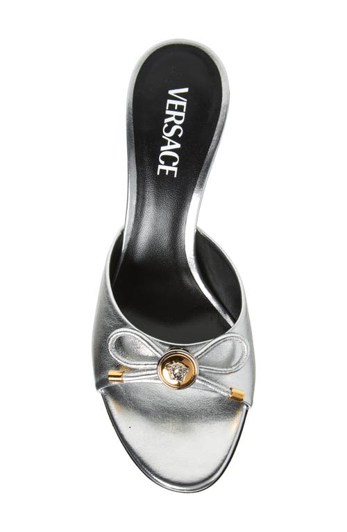 Versace Opera Bow Slide Sandal In Silverersace Gold