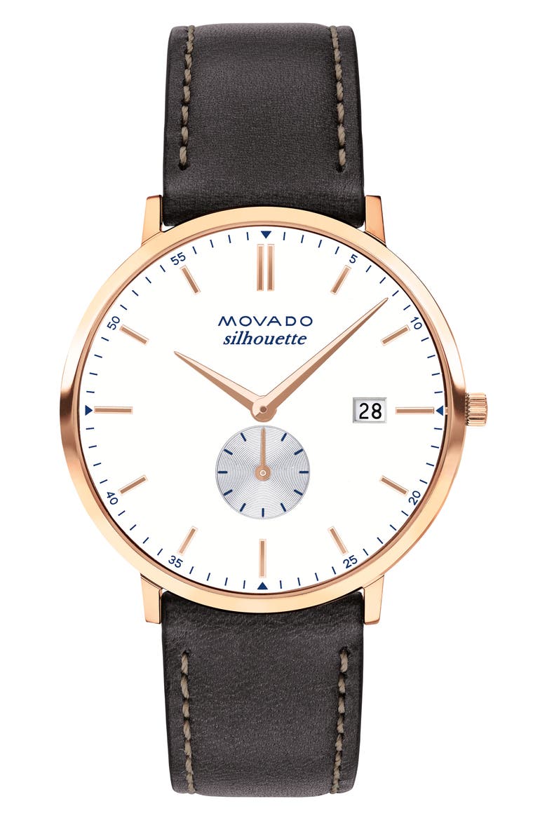 Heritage Silhouette Leather Strap Watch, 40mm, Main, color, CHOCOLATE/ WHITE/ ROSE GOLD