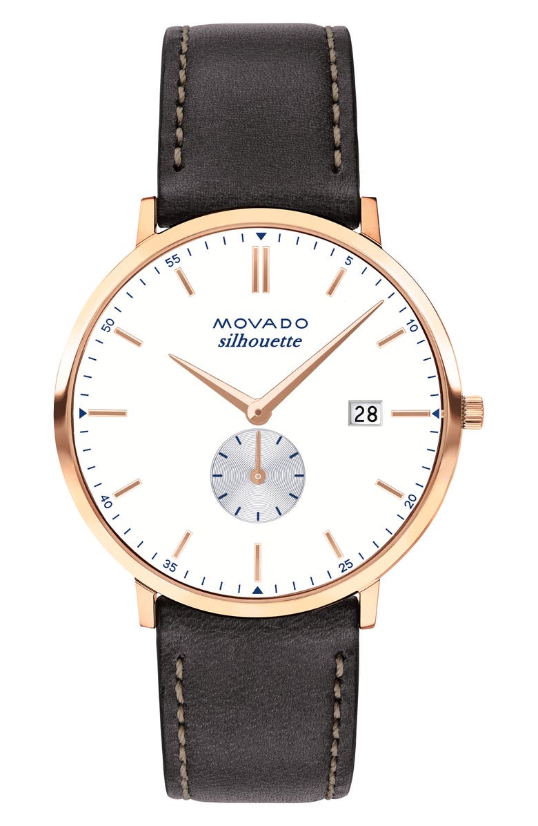 Movado Heritage Silhouette Leather Strap Watch, 40mm, Main, color,