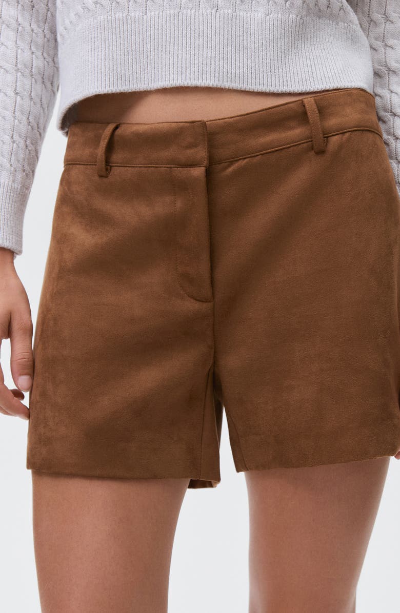 MANGO TEEN Faux Suede Shorts, Alternate, color, Medium Brown