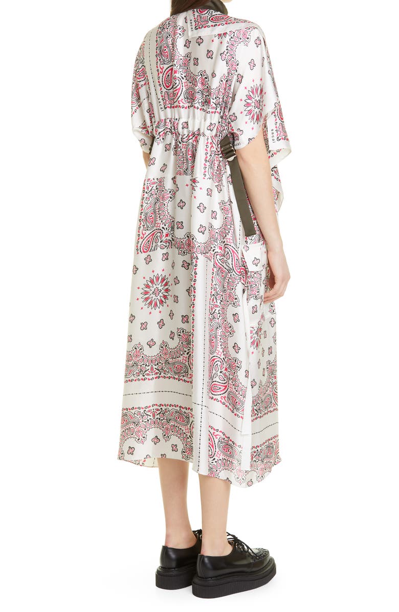Sacai Bandana Print Asymmetric Draped Satin Midi Dress, Alternate, color, 
