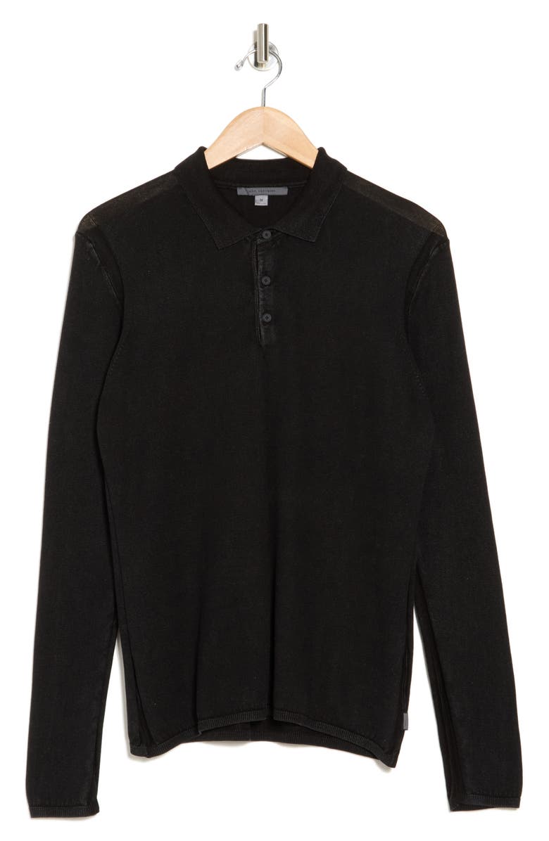 John Varvatos Dune Long Sleeve Cotton Polo Sweater, Alternate, color, Black