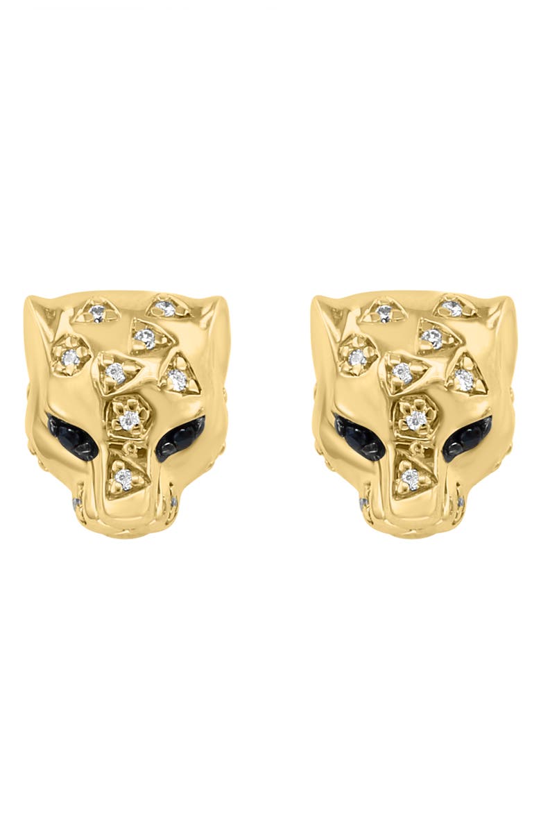 EFFY Diamond & Black Sapphire Panther Head Stud Earrings, Alternate, color, Gold