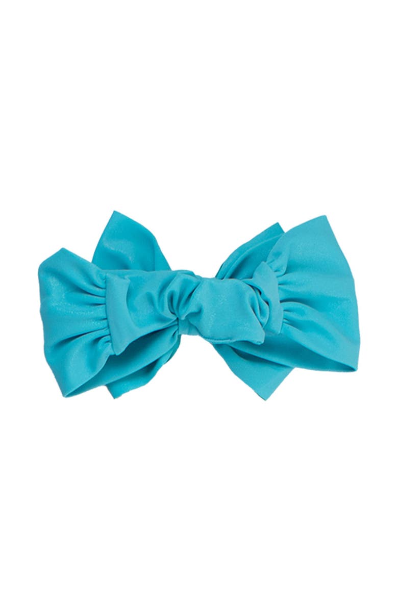 RuffleButts Girls UPF50+ Shimmer Swim Bow Headband, Alternate, color, Bright Aqua