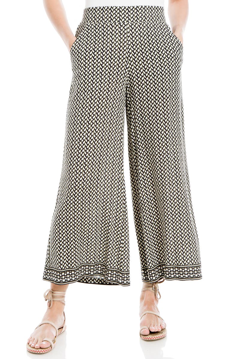 MAX STUDIO Wide Leg Pull-On Crop Pants, Alternate, color, Cream/ Diamond Ladders