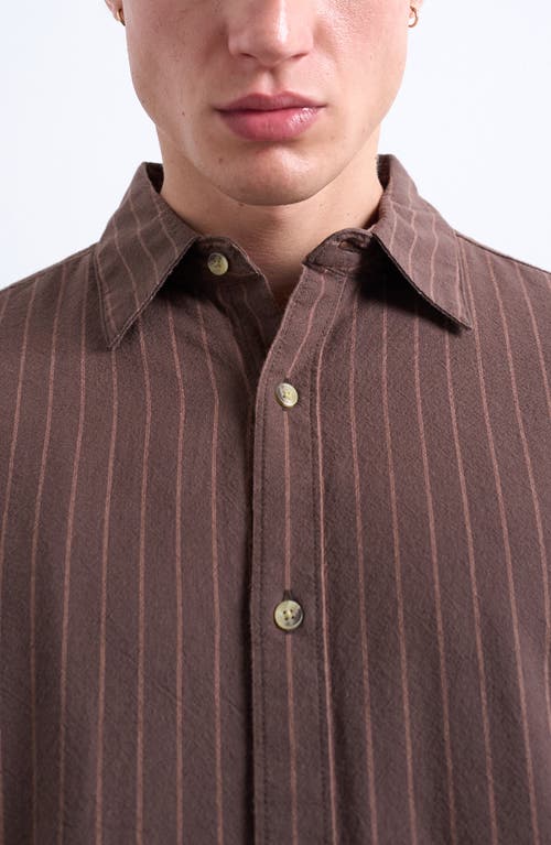 Topman Stripe Oversize Oxford Button-up Shirt In Brown